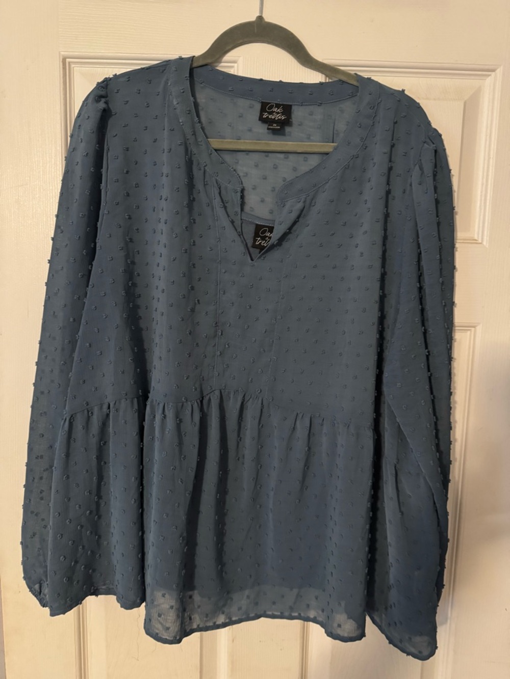 Oak & Trellis Dusty Blue Swiss Dot Peplum Tunic